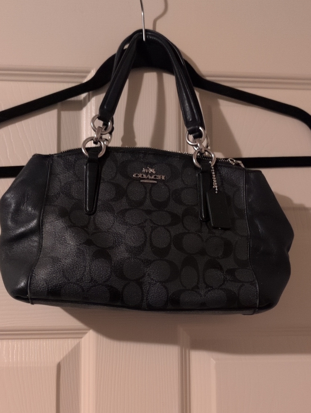 Coach Black Signature Canvas Satchel with Leather Trim